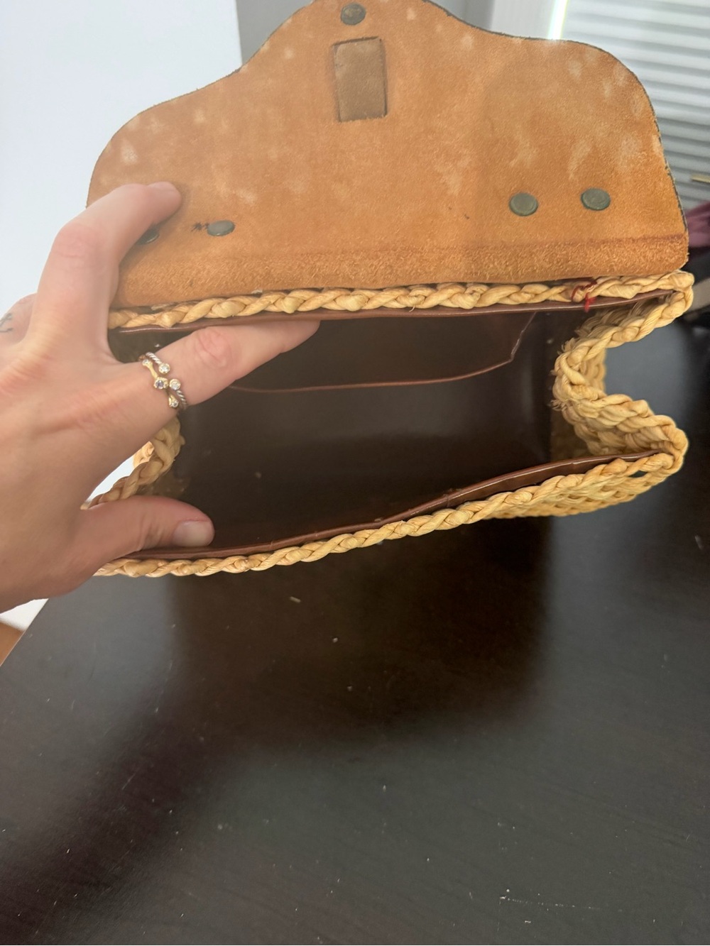 VINTAGE 60s/70s ettiene aigner woven Straw bag with Brown Leather Trim - Picture 6 of 8